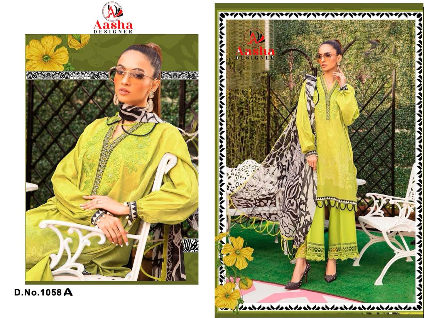 1058-A Aasha Designer Printed Pakistani Patch Suits