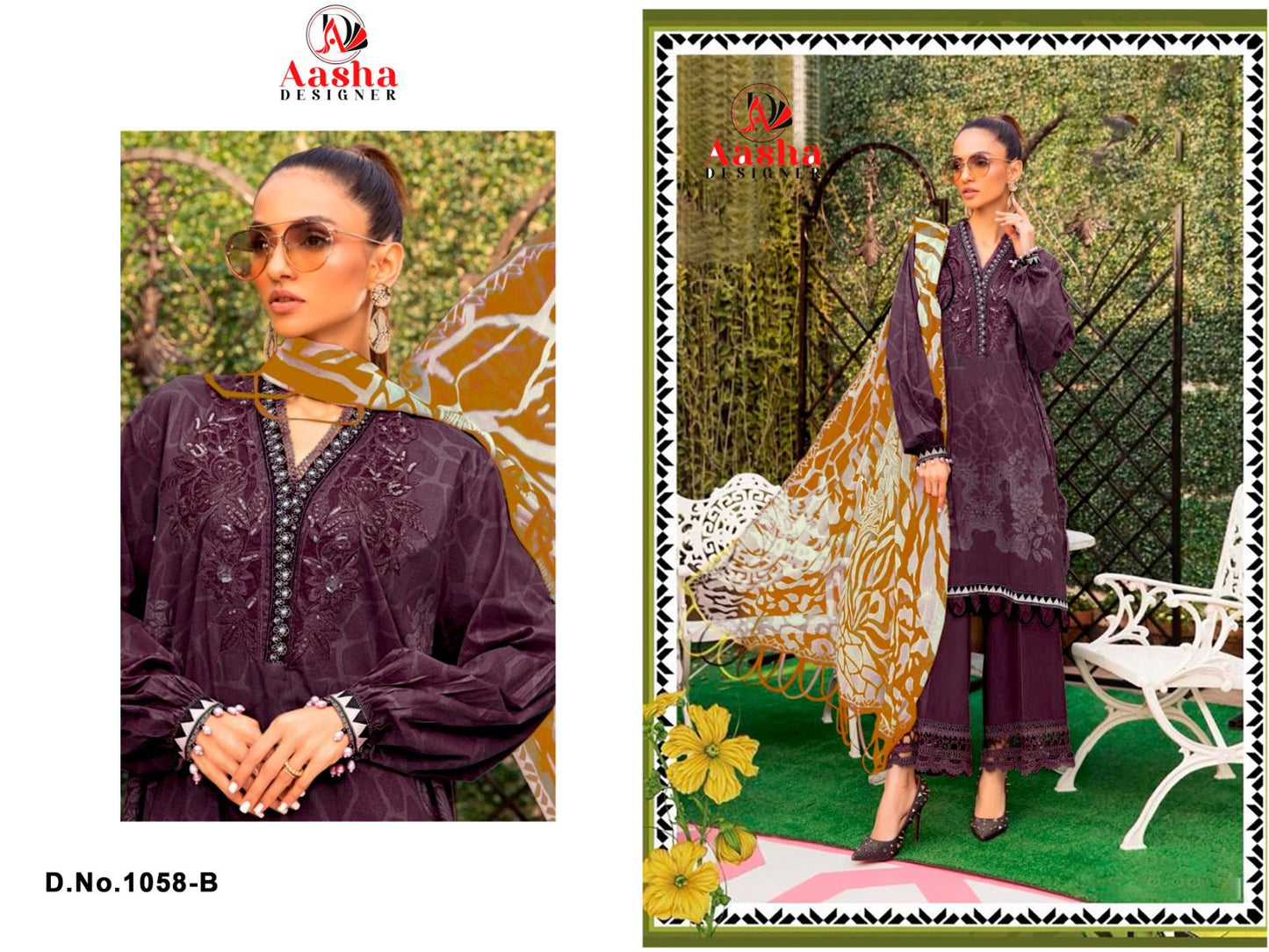 1058-B Aasha Designer Printed Pakistani Patch Suits