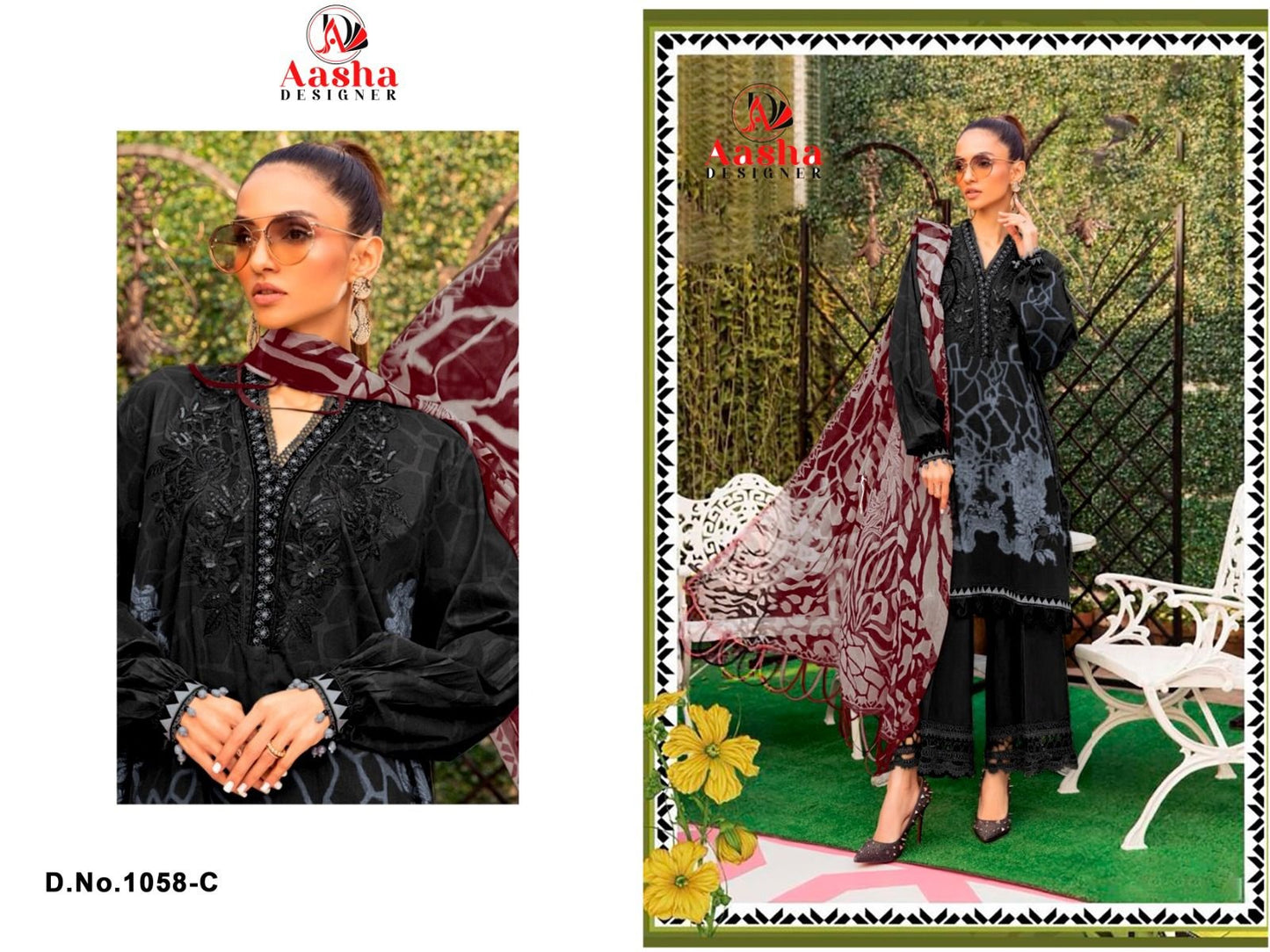 1058-C Aasha Designer Printed Pakistani Patch Suits