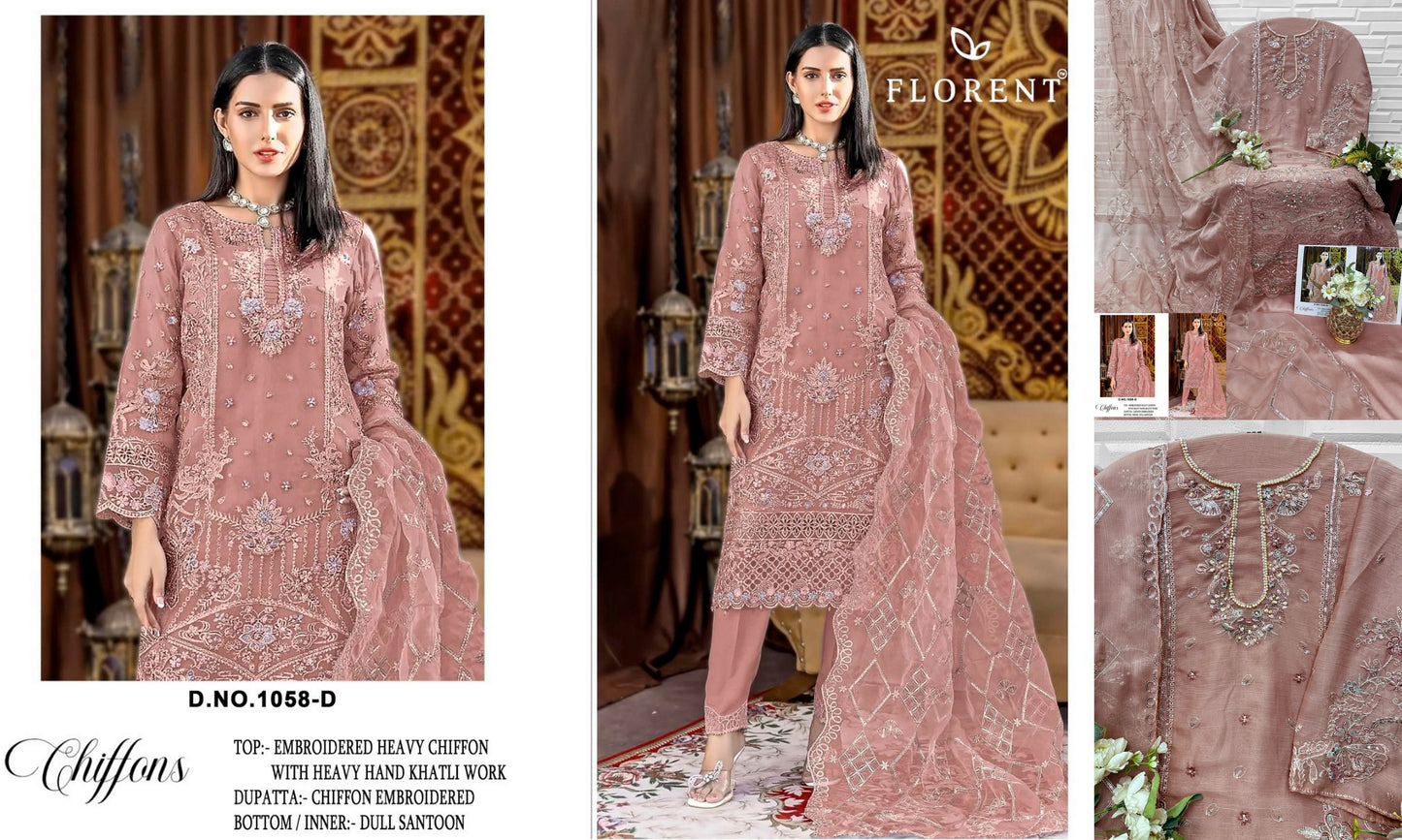 1058-D Florent Denting Chiffon Pakistani Salwar Suits