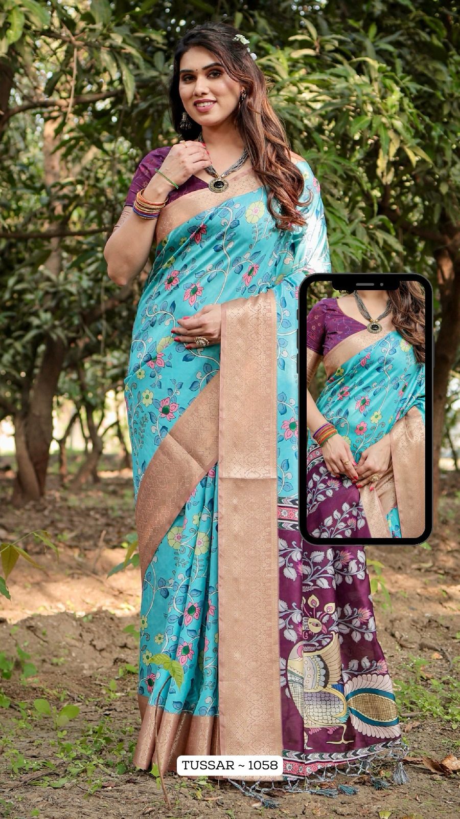 1058 Almaari Tussar Silk Sarees