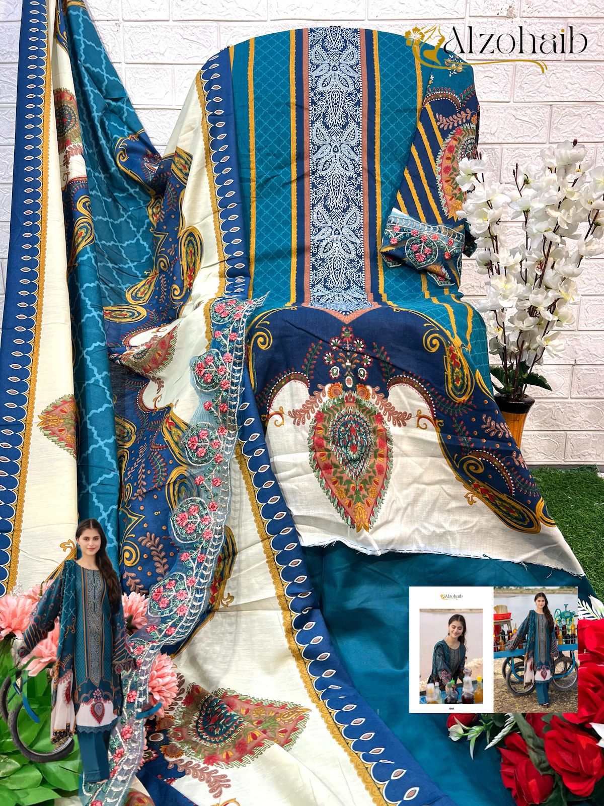 1058 M Basic 4 Al Zohaib Print Pakistani Salwar Suits