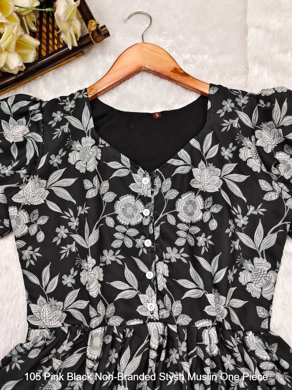 105 Pink Black Non-Branded Stysh Muslin One Piece