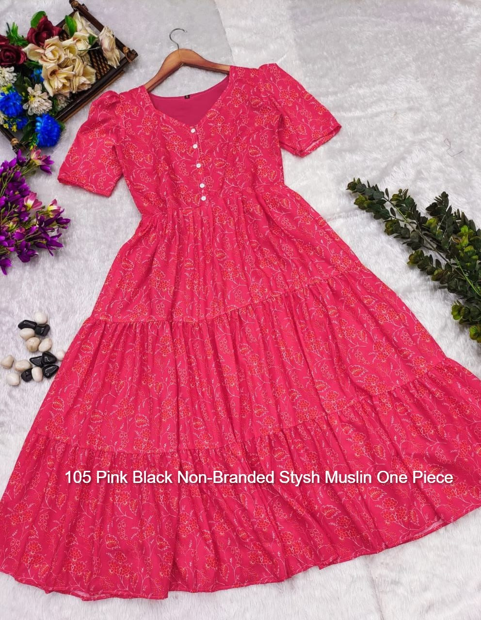 105 Pink Black Non-Branded Stysh Muslin One Piece