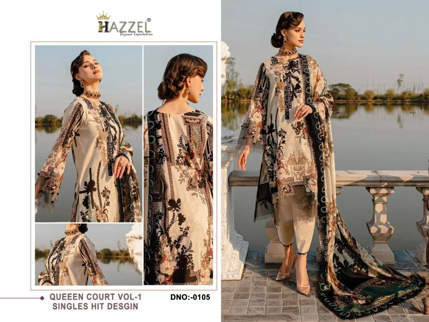 105 Queens Court Vol 1 Hazzel Embroidery Work Pakistani Patch Suits