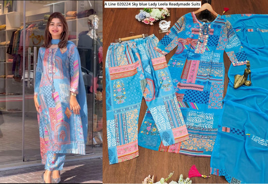 A Line 020224 Sky Blue Lady Leela Readymade Suits