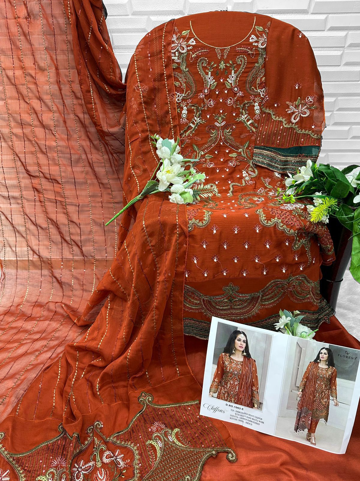 1063-E Florent Denting Chiffon Pakistani Salwar Suits