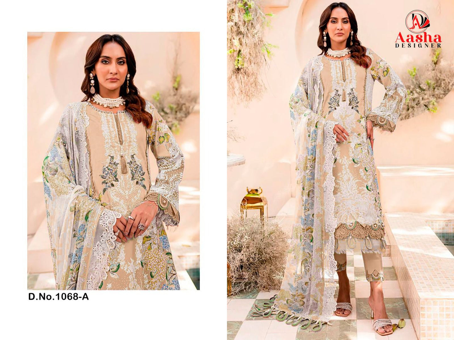1068-A Aasha Designer Printed Pakistani Patch Suits