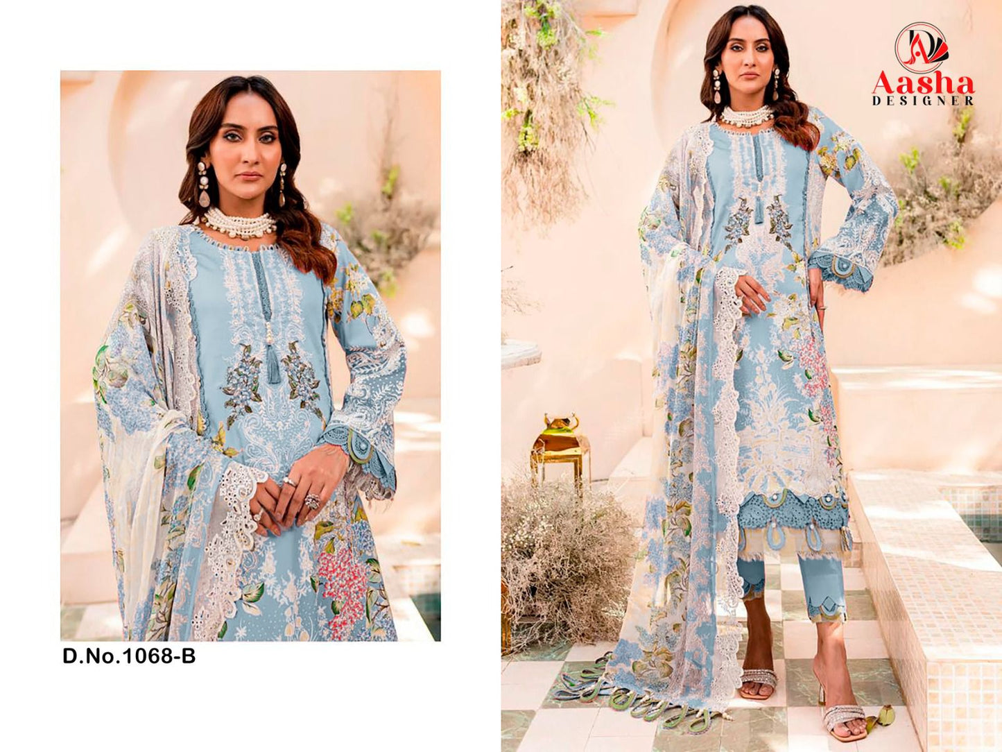 1068-B Aasha Designer Printed Pakistani Patch Suits