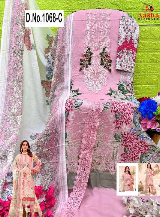 1068-C Aasha Designer Printed Pakistani Patch Suits