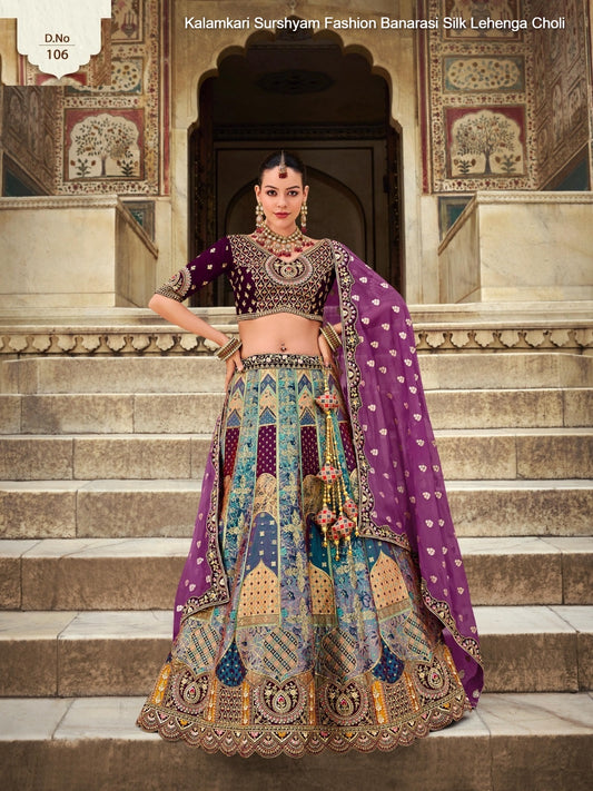 106 Kalamkari Surshyam Fashion Banarasi Silk Lehenga Choli