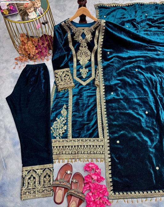 1072 Valley Green Aarohi Moti Latkan Velvet Suits