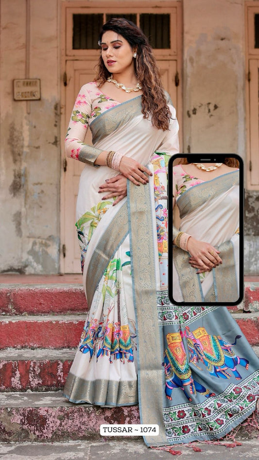 1074 Almaari Tussar Silk Sarees