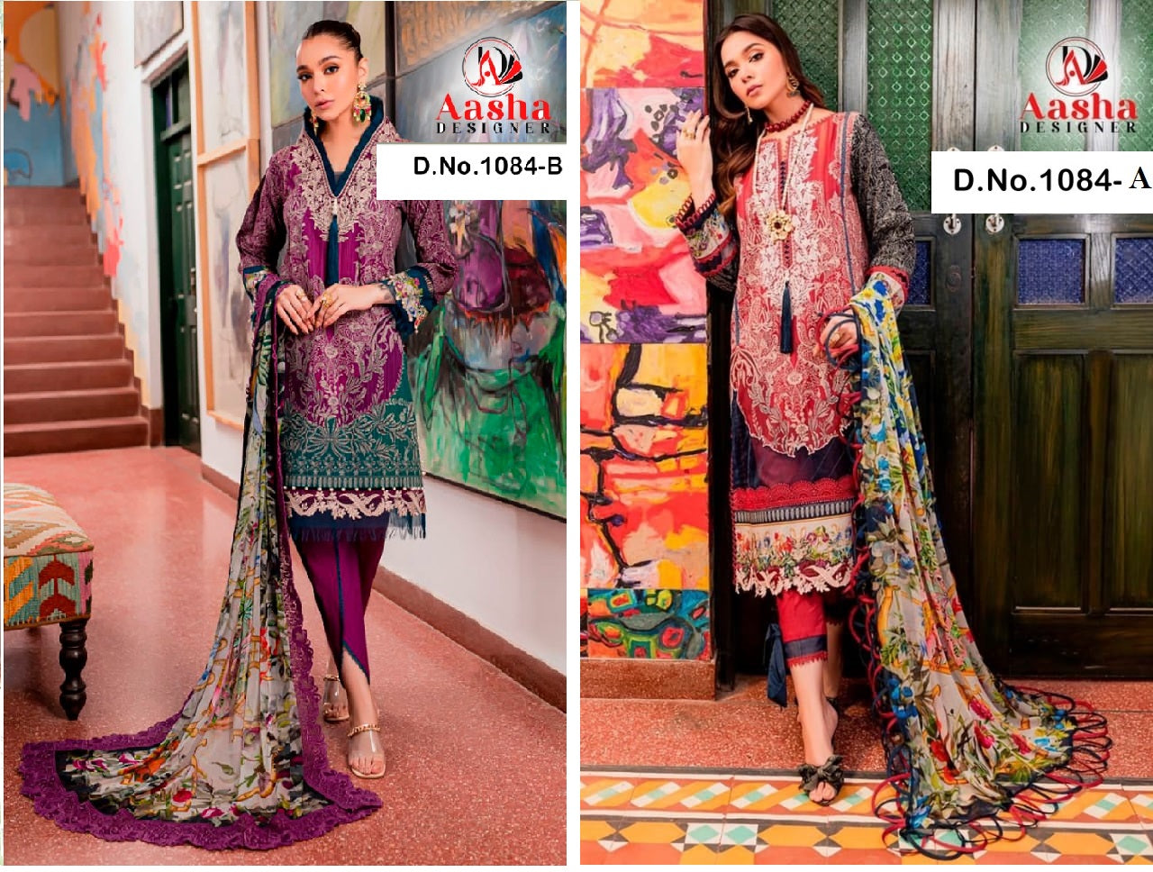 1084B Aasha Designer Pure Cotton Pakistani Patch Suits