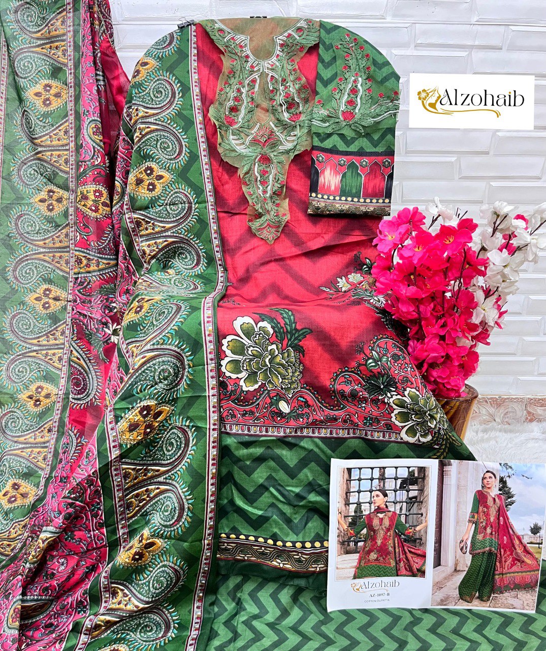 1097B Al Zohaib Pure Cotton Pakistani Patch Suits