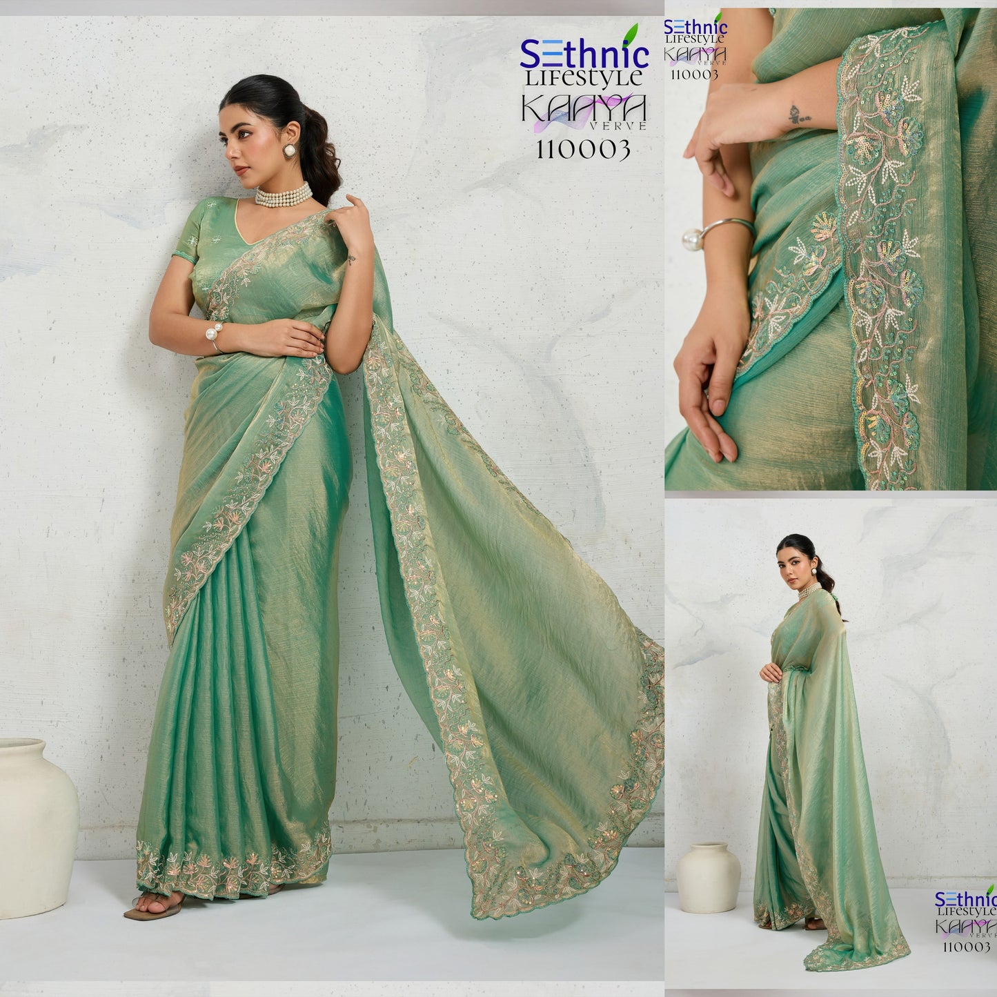 110003 Kaaya Sethnic Chiffon Velvet Sarees