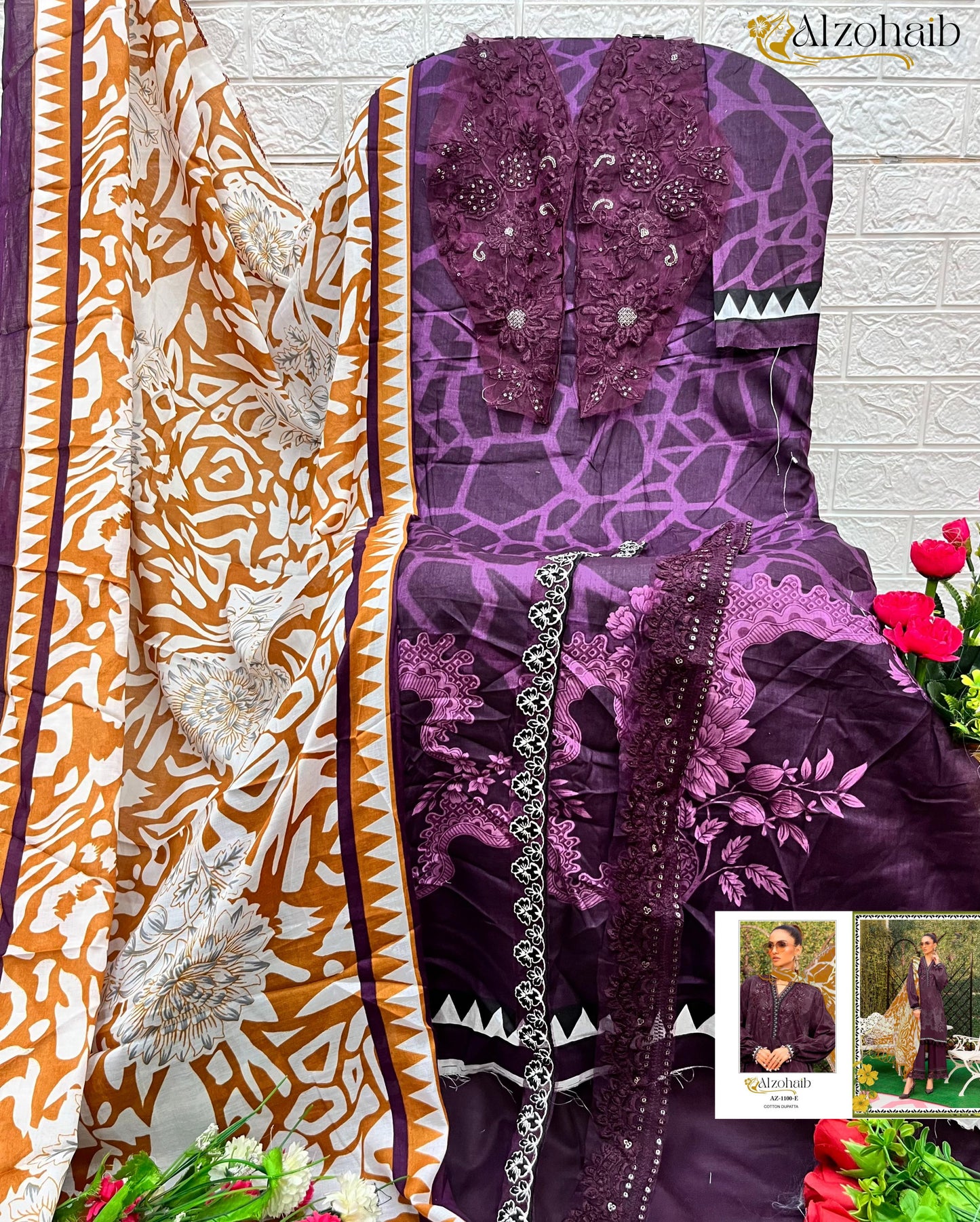 1100D Al Zohaib Pure Cotton Pakistani Salwar Suits