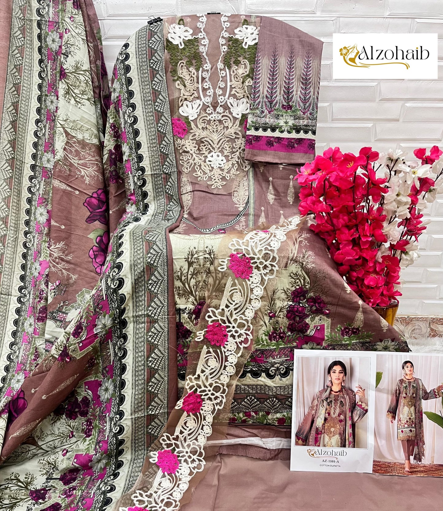 1101 Al Zohaib Semi Lawn Pakistani Patch Suits