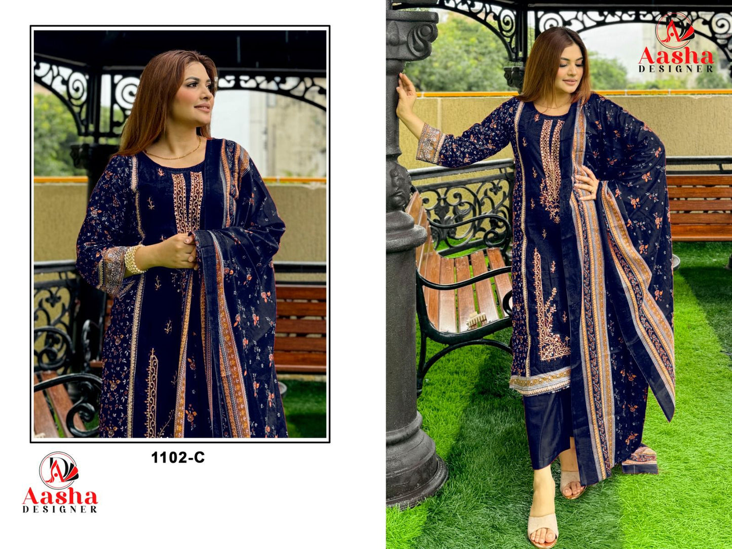 1102-C Aasha Designer Printed Pakistani Salwar Suits
