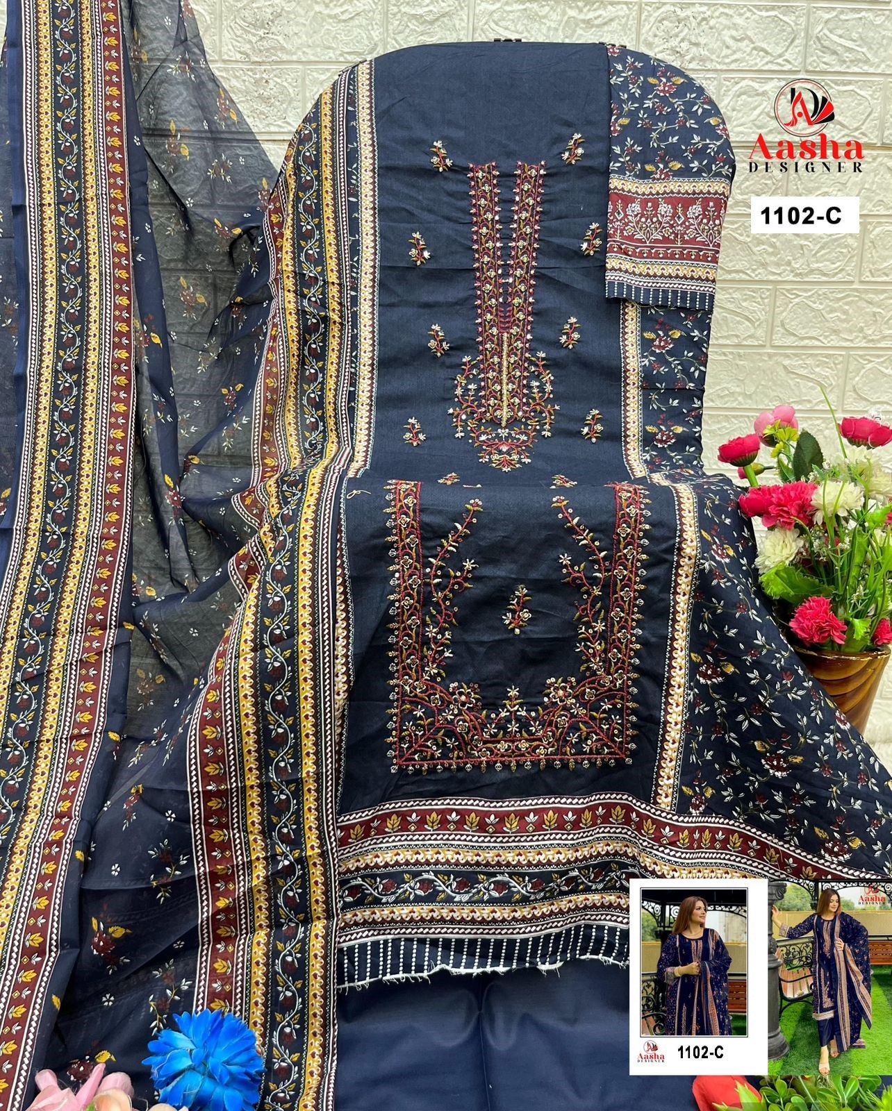 1102-C Aasha Designer Printed Pakistani Salwar Suits
