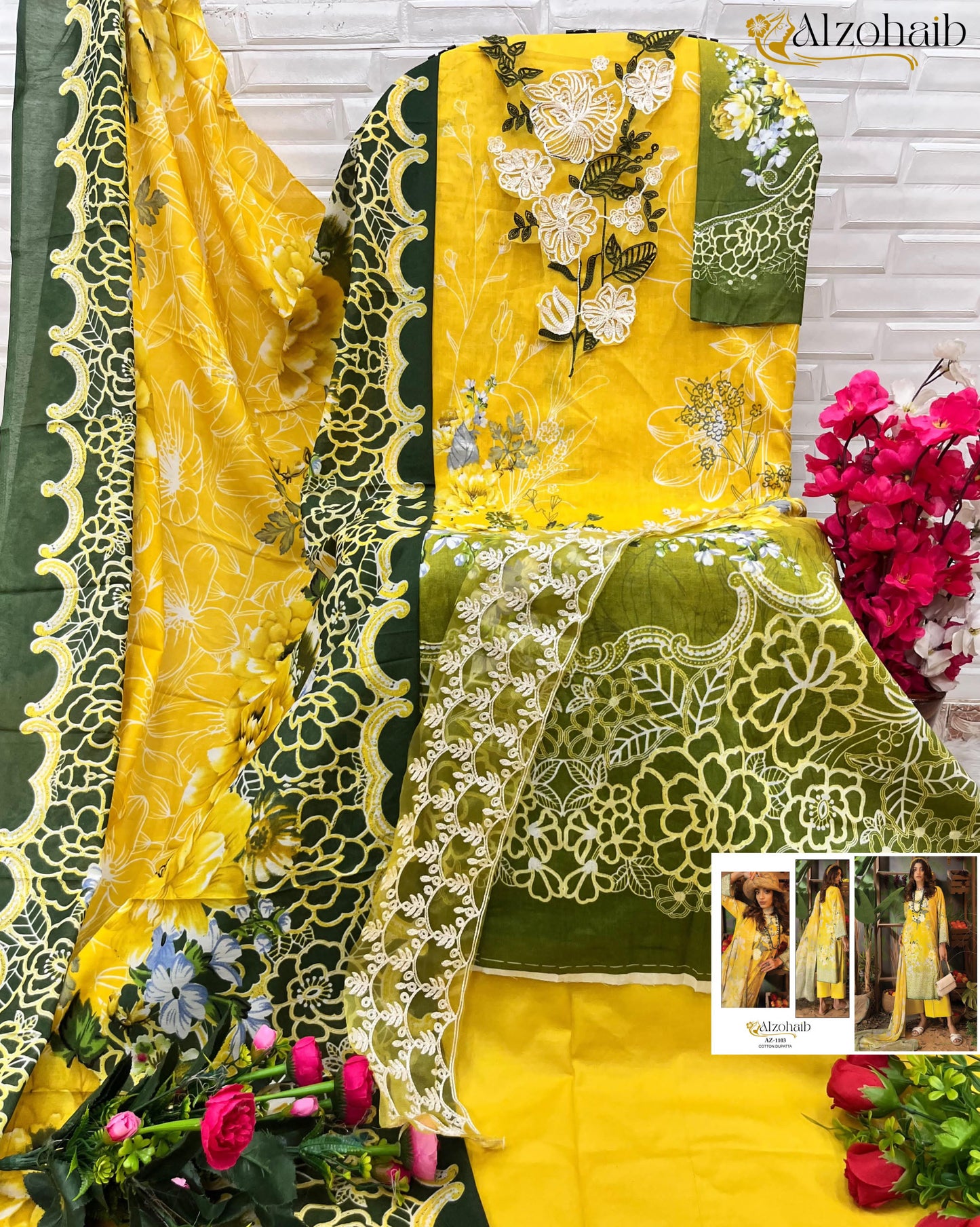 1103 Al Zohaib Pure Cotton Pakistani Patch Suits