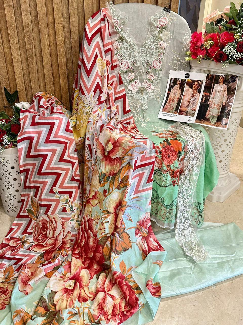 1112 Adan Libaas Mehboob Tex Neck Work Pakistani Patch Suits