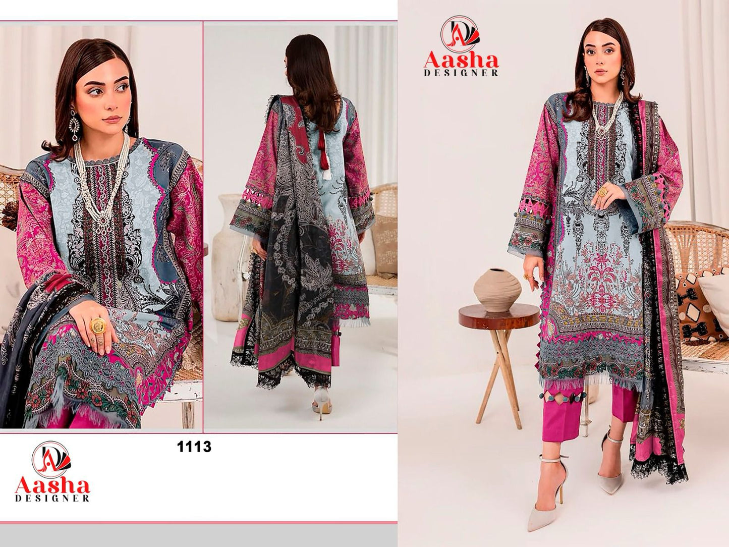 1113 Aasha Designer Pure Cotton Pakistani Patch Suits