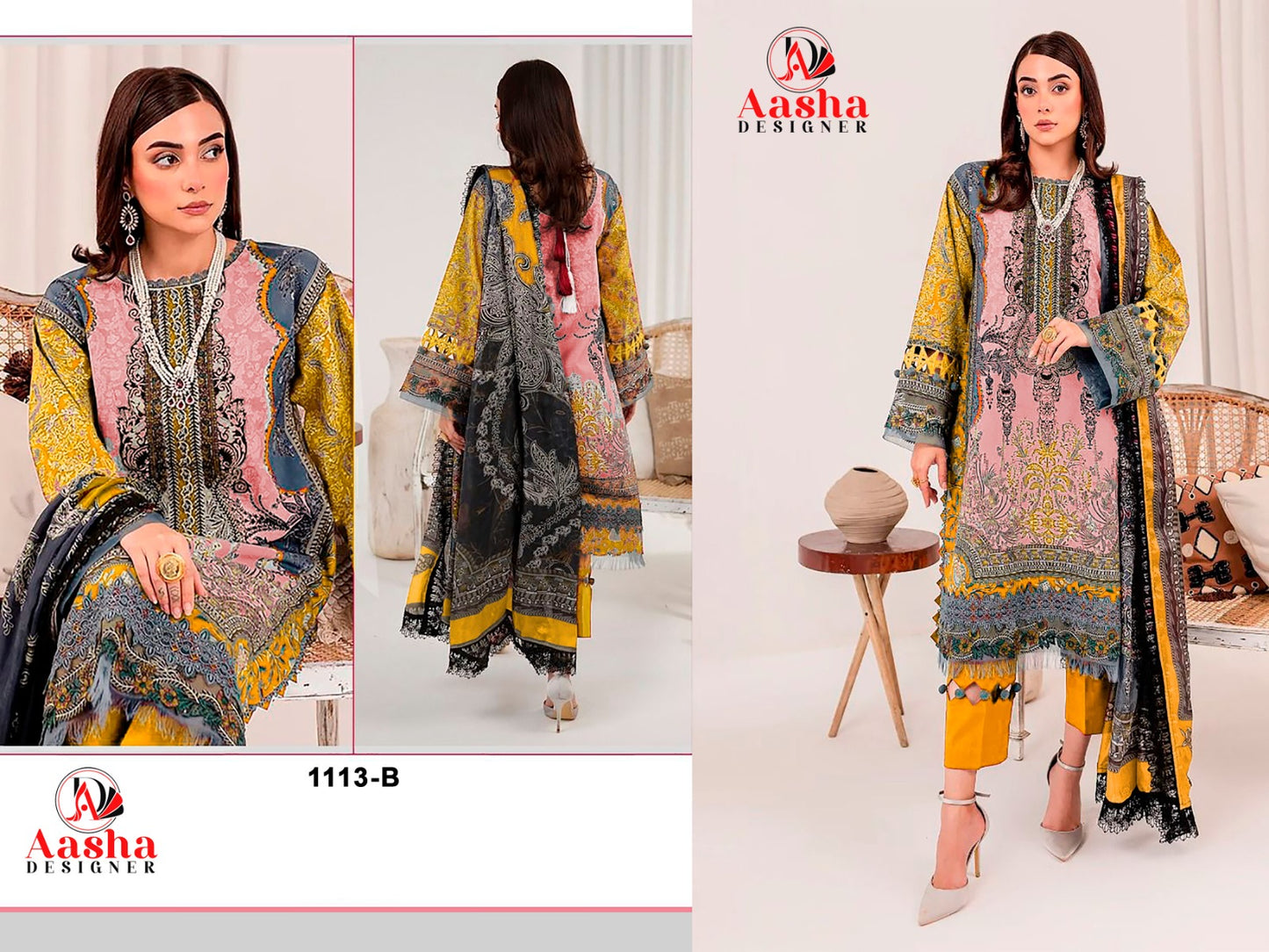 1113B Aasha Designer Pure Cotton Pakistani Patch Suits