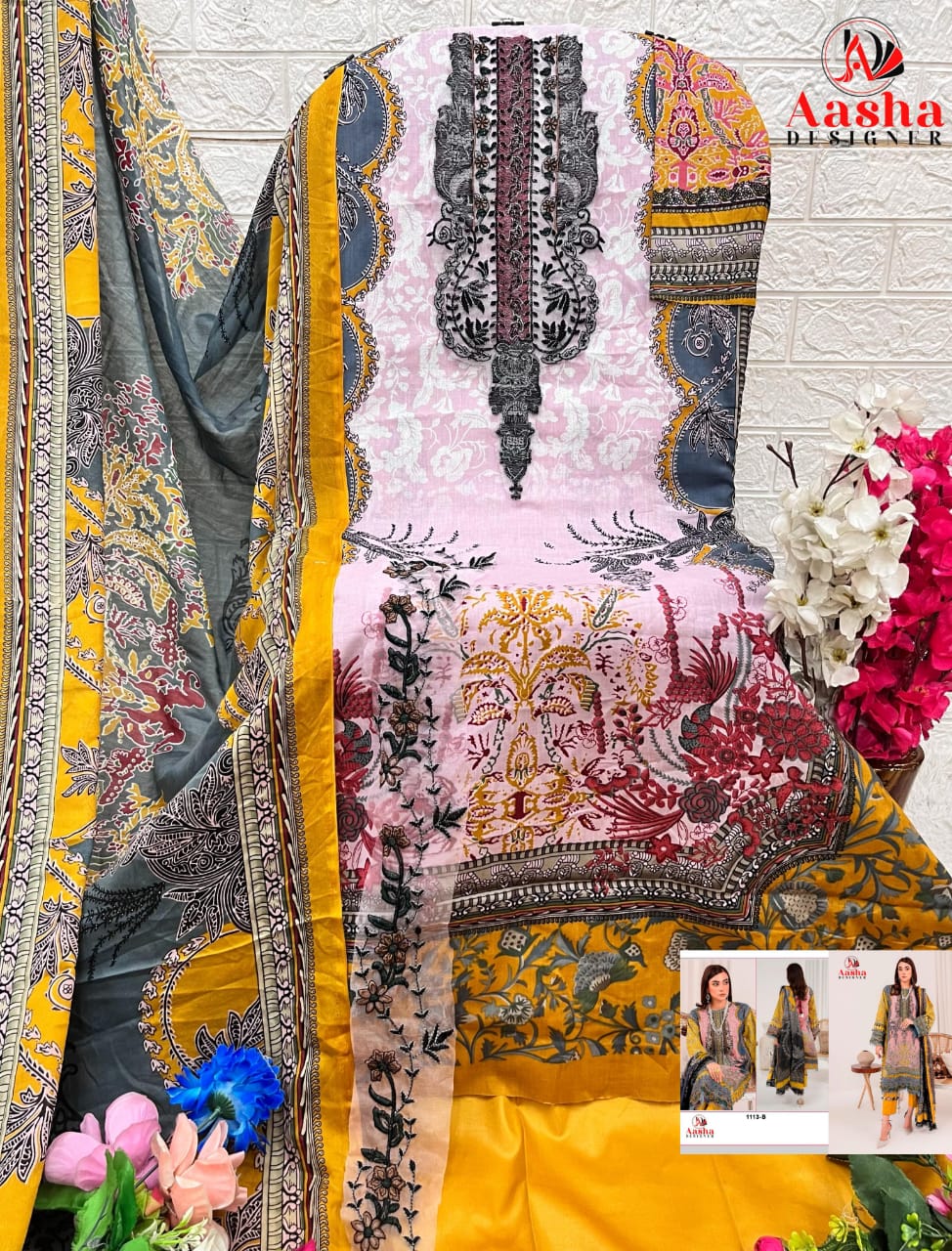 1113B Aasha Designer Pure Cotton Pakistani Patch Suits