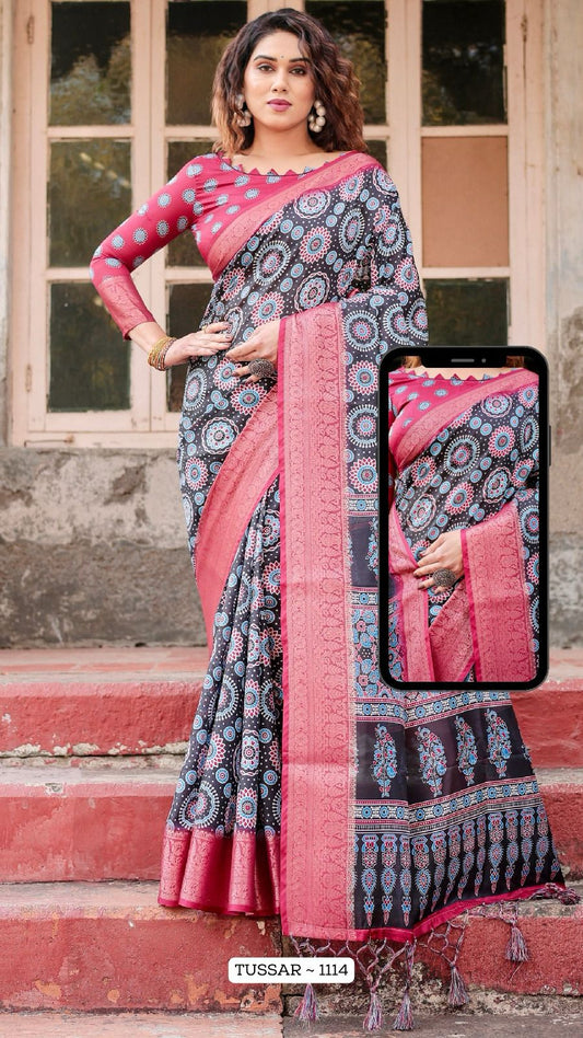 1114 Almaari Tussar Silk Sarees