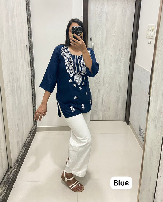 555 Blue Qubo Short Kurti