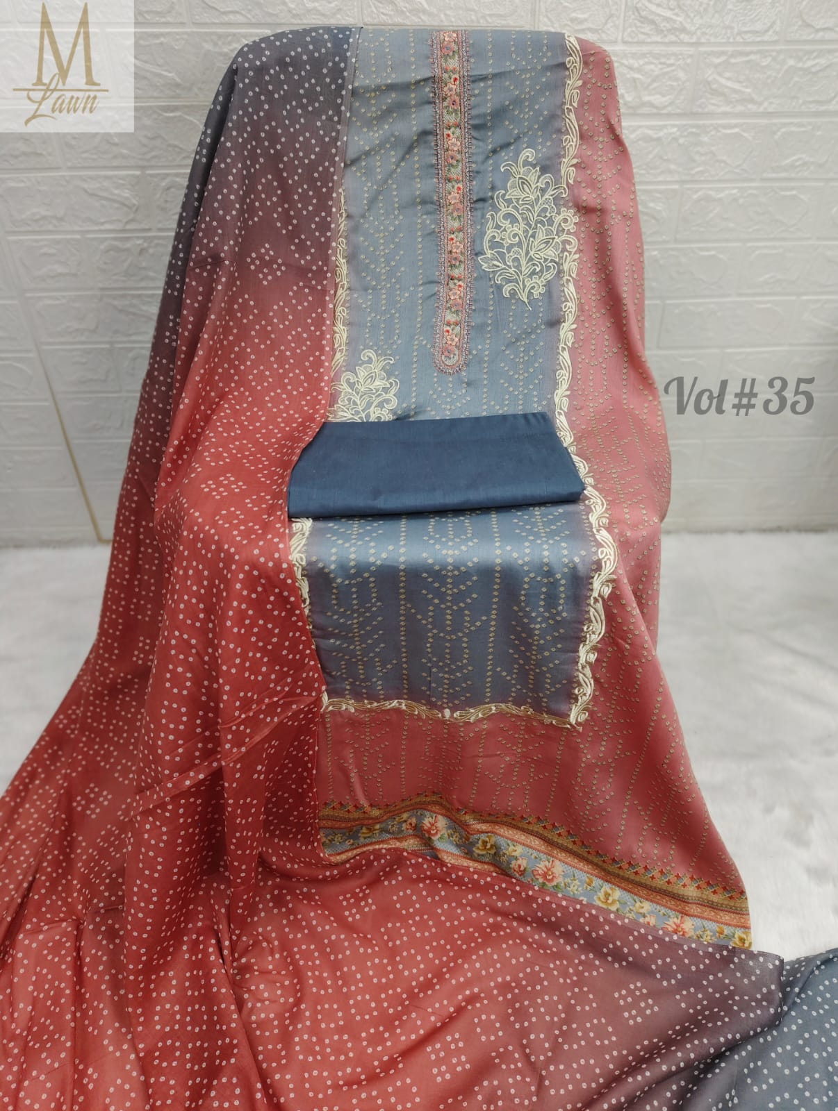 Vol 37 Red M Lawn Pakistani Salwar Suits