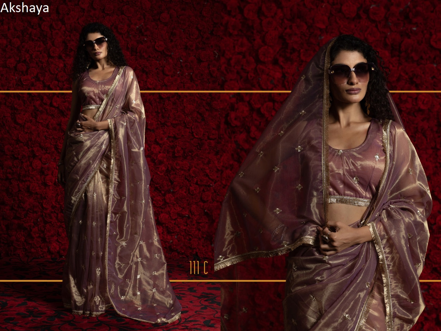 111 Pink Akshaya Net Organza Sarees