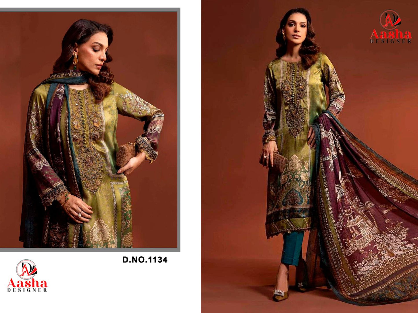 1134 Mariya B Silk Collection Aasha Designer Print Pakistani Patch Suits