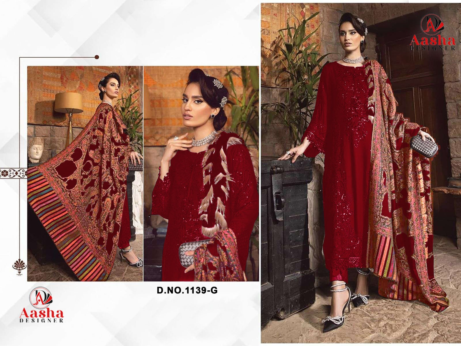 1139-G Aasha Designer Embroidery Pakistani Salwar Suits