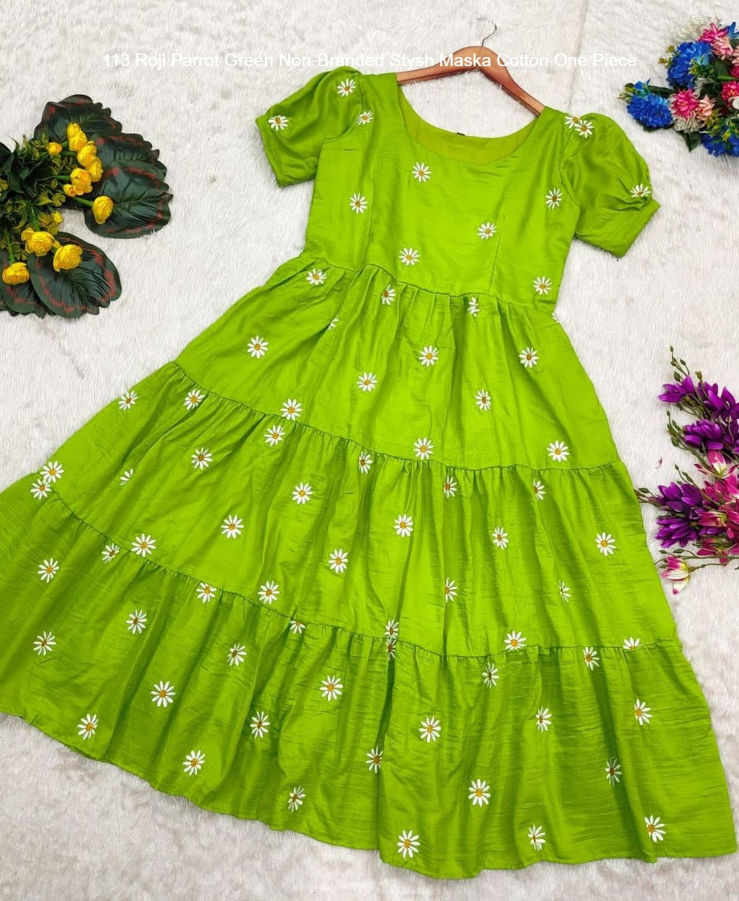 113 Roji Parrot Green Non-Branded Stysh Maska Cotton One Piece