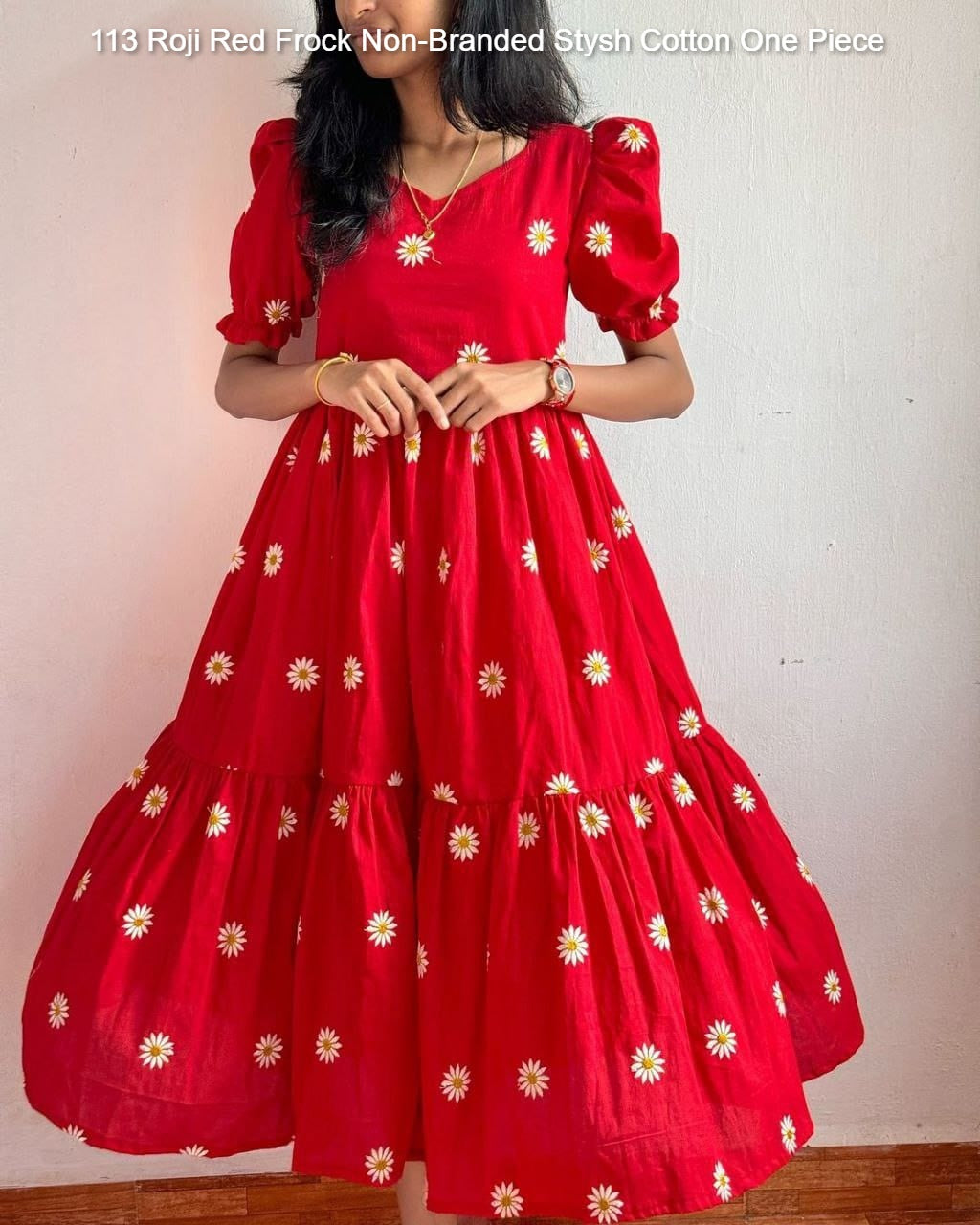 113 Roji Red Frock Non-Branded Stysh Cotton One Piece