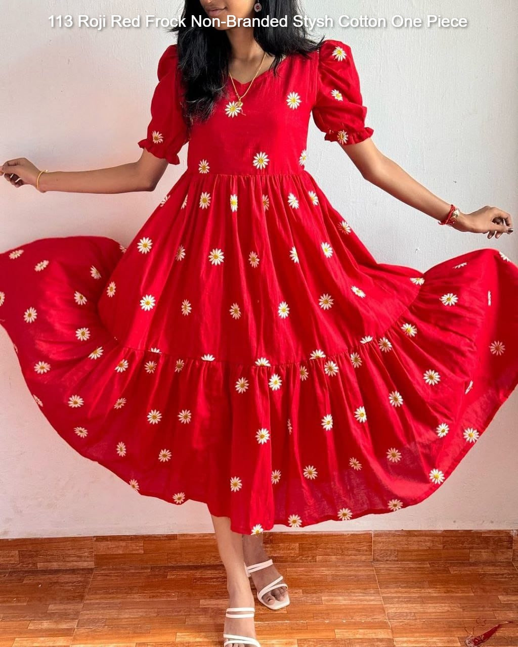 113 Roji Red Frock Non-Branded Stysh Cotton One Piece