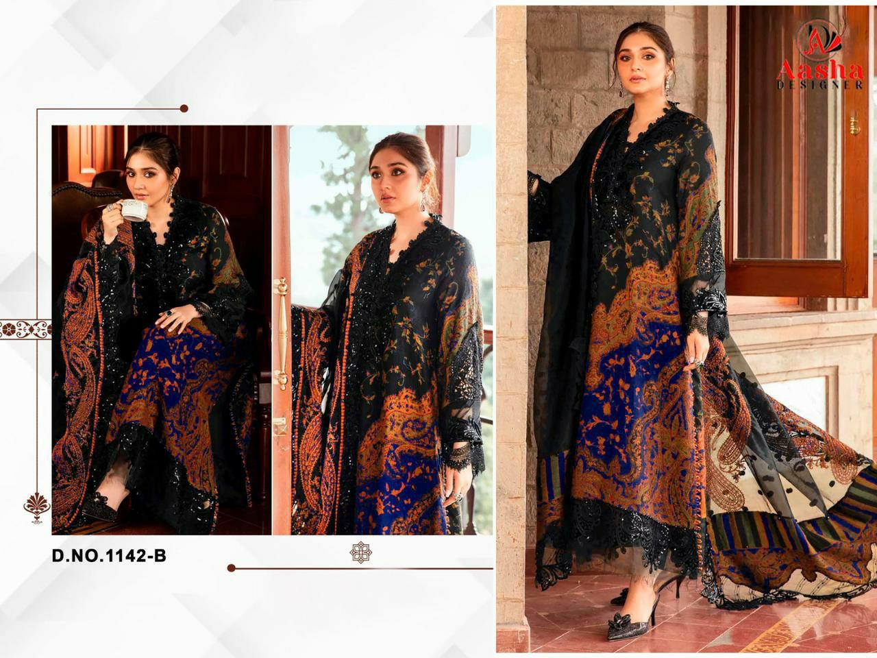 1142-B Aasha Designer Printed Pakistani Patch Suits