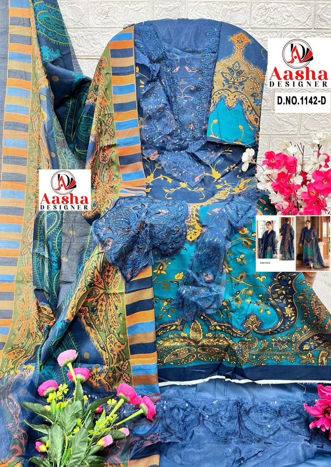 1142-D Aasha Designer Printed Pakistani Patch Suits