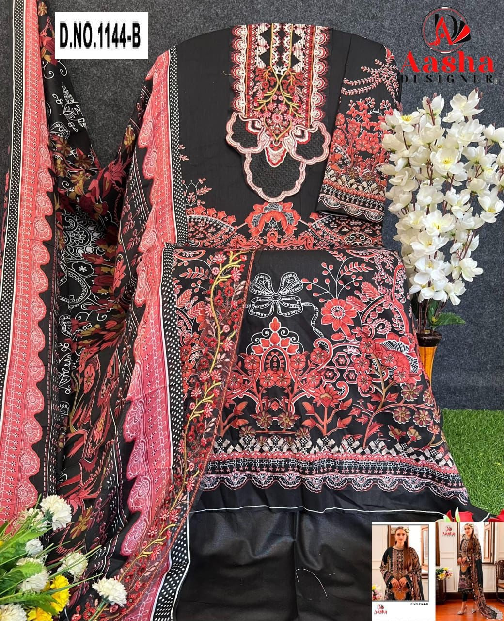 1144-B Aasha Designer Pure Cotton Pakistani Patch Suits