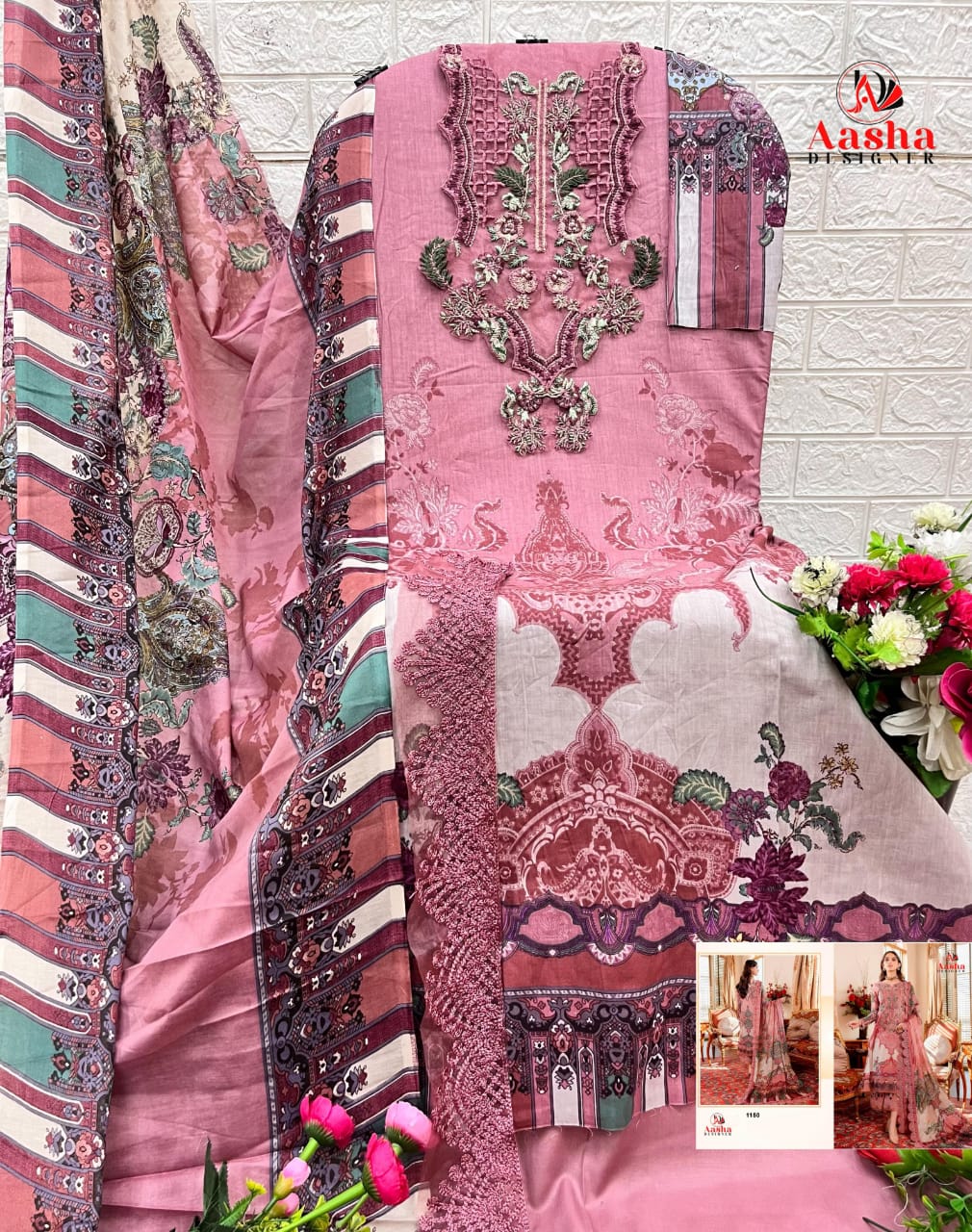 1150 Aasha Designer Pure Cotton Pakistani Patch Suits