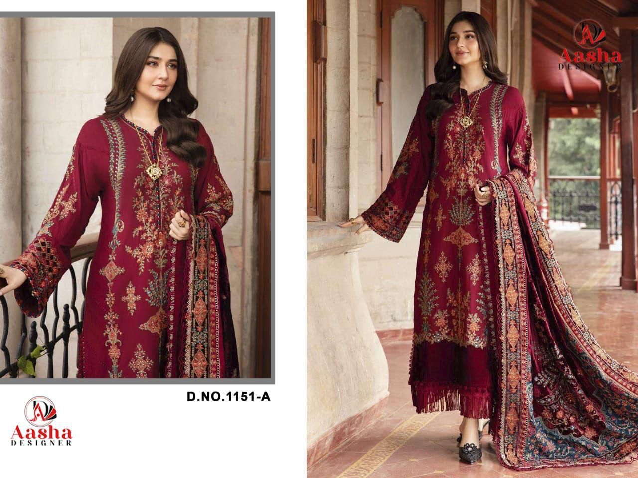 1151-A Aasha Designer Embroidery Pakistani Salwar Suits