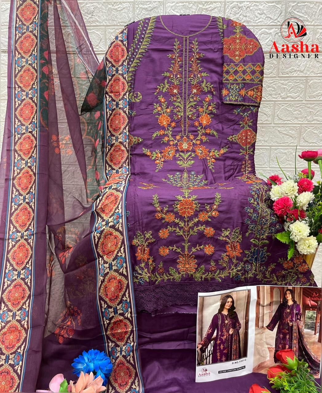 1151-C Aasha Designer Embroidery Pakistani Salwar Suits
