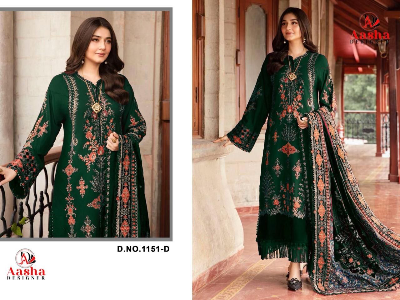 1151-D Aasha Designer Embroidery Pakistani Salwar Suits