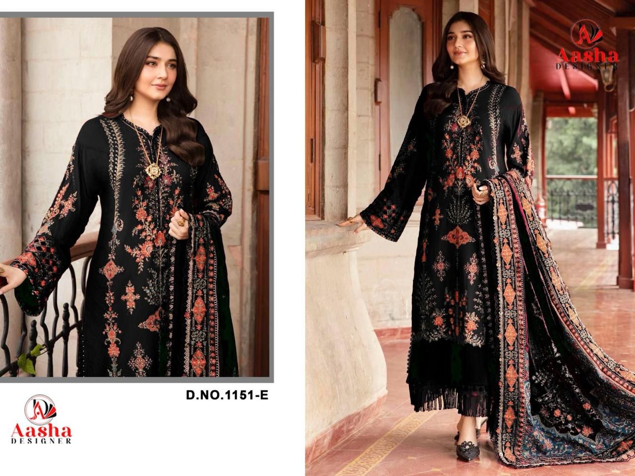 1151-E Aasha Designer Embroidery Pakistani Salwar Suits