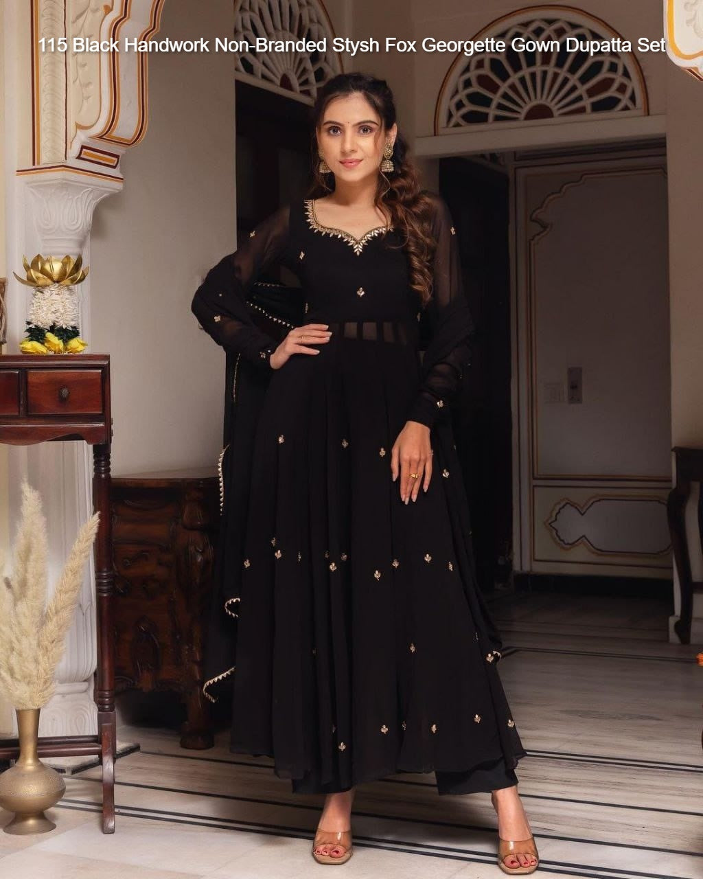 115 Black Handwork Non-Branded Stysh Fox Georgette Gown Dupatta Set