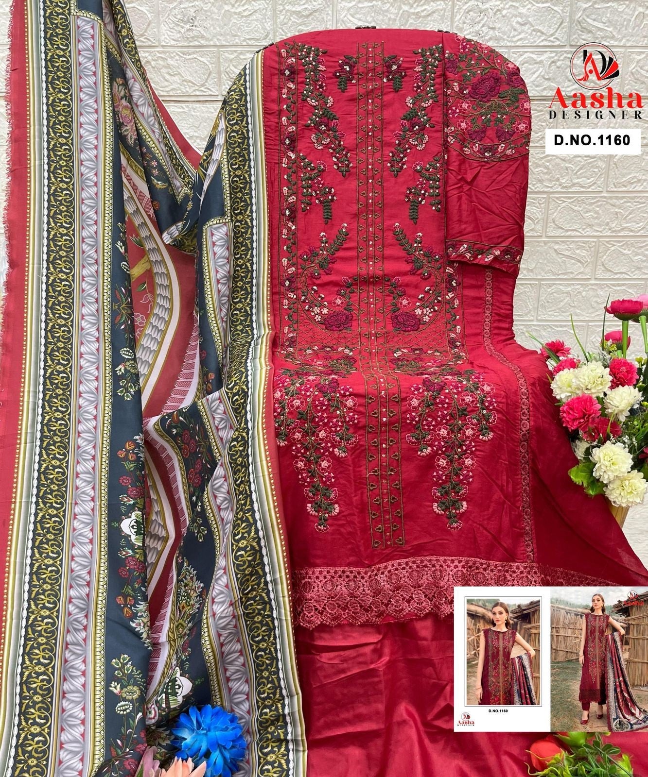 1160 Maroon Aasha Designer Embroidery Pakistani Salwar Suits