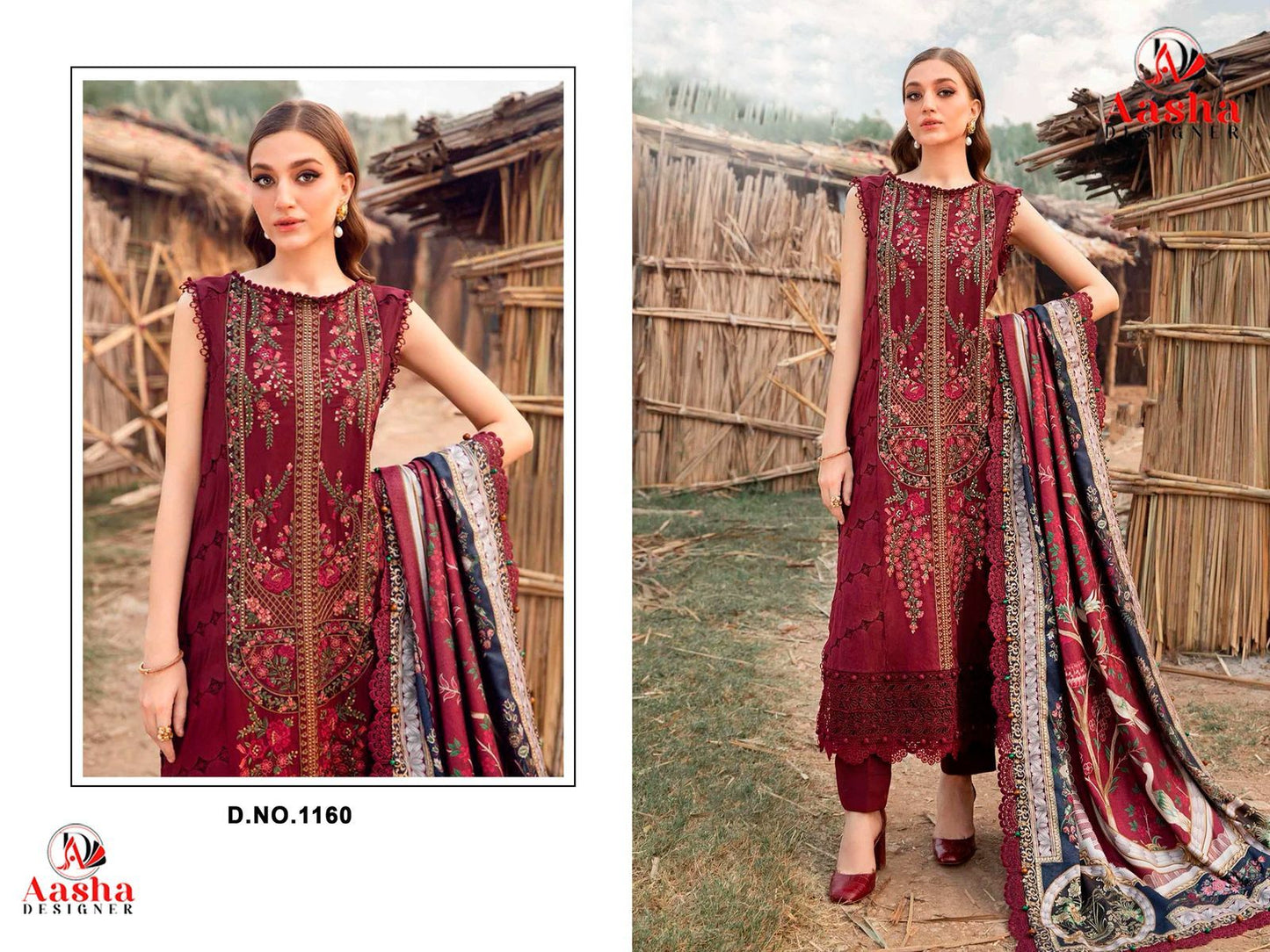1160 Maroon Aasha Designer Embroidery Pakistani Salwar Suits