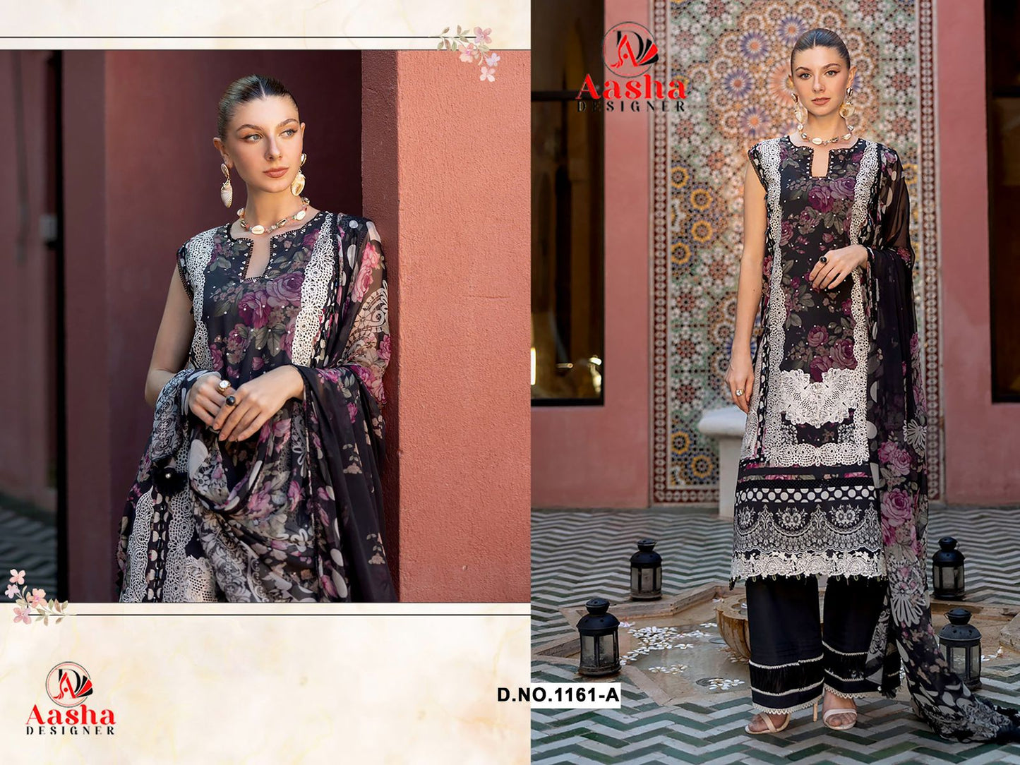1161-A Aasha Designer Embroidery Pakistani Patch Suits